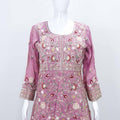 Beautiful Pink Floral Embroidered Silk Kurta Sharara Set with Ruffled Dupatta - Mangaldeep NX
