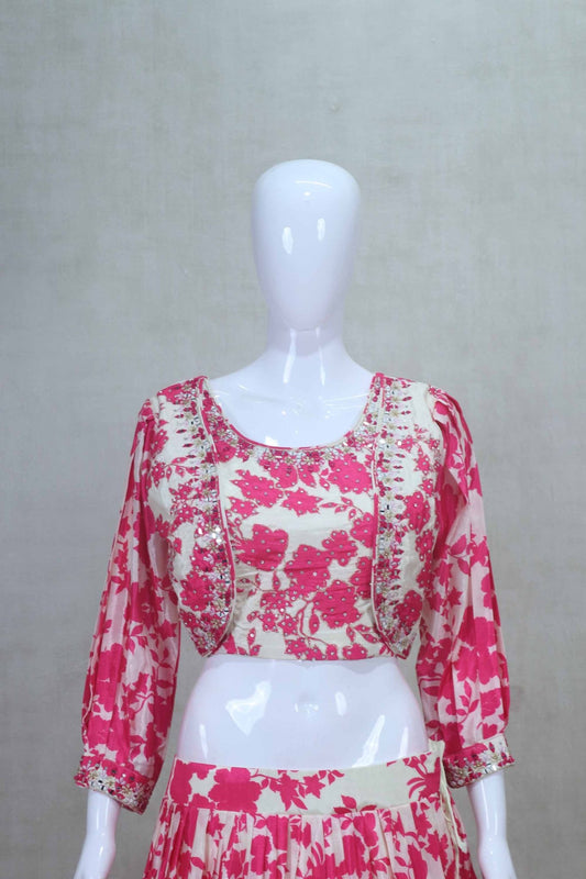 Beautiful Pink Floral Lehenga Choli with Dupatta - Mangaldeep NX