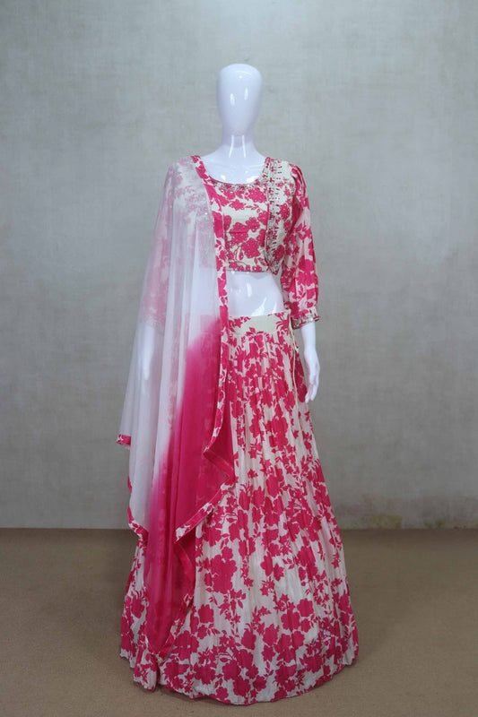 Beautiful Pink Floral Lehenga Choli with Dupatta - Mangaldeep NX