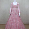 Beautiful Pink Full Sleeve Party Gown with Sequin Embroidery - Mangaldeep NX