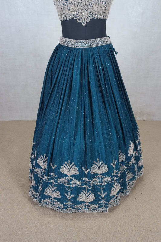 Beautiful Teal Blue Embroidered Lehenga Choli - Mangaldeep NX
