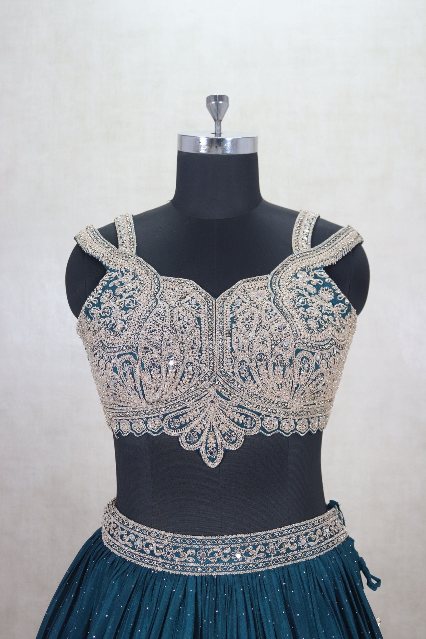 Beautiful Teal Blue Embroidered Lehenga Choli - Mangaldeep NX