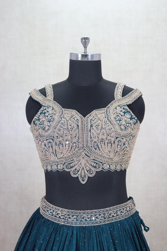 Beautiful Teal Blue Embroidered Lehenga Choli - Mangaldeep NX