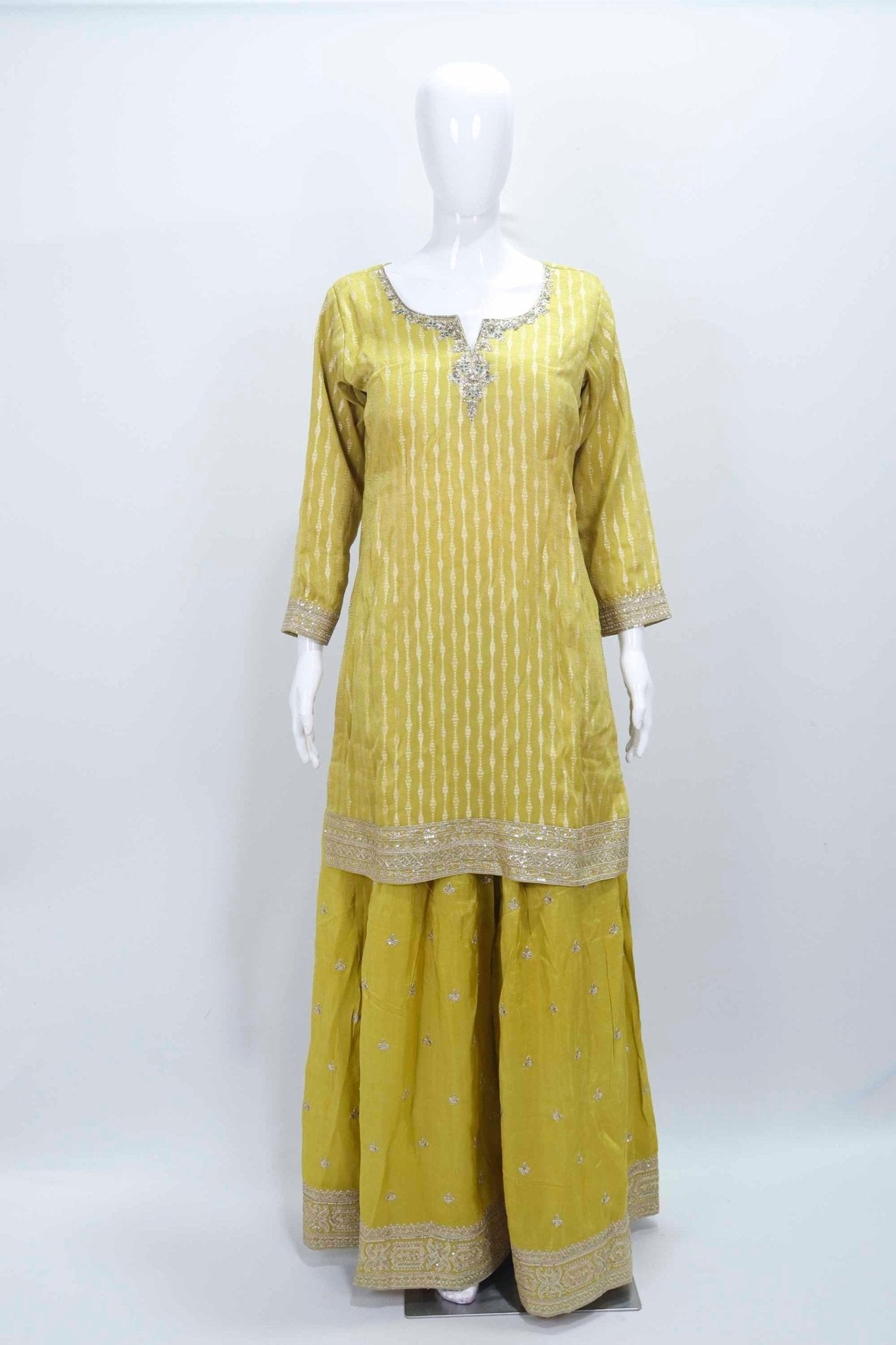 Beautiful Yellow Bandhani Sharara Suit with Floral Dupatta - Mangaldeep NX