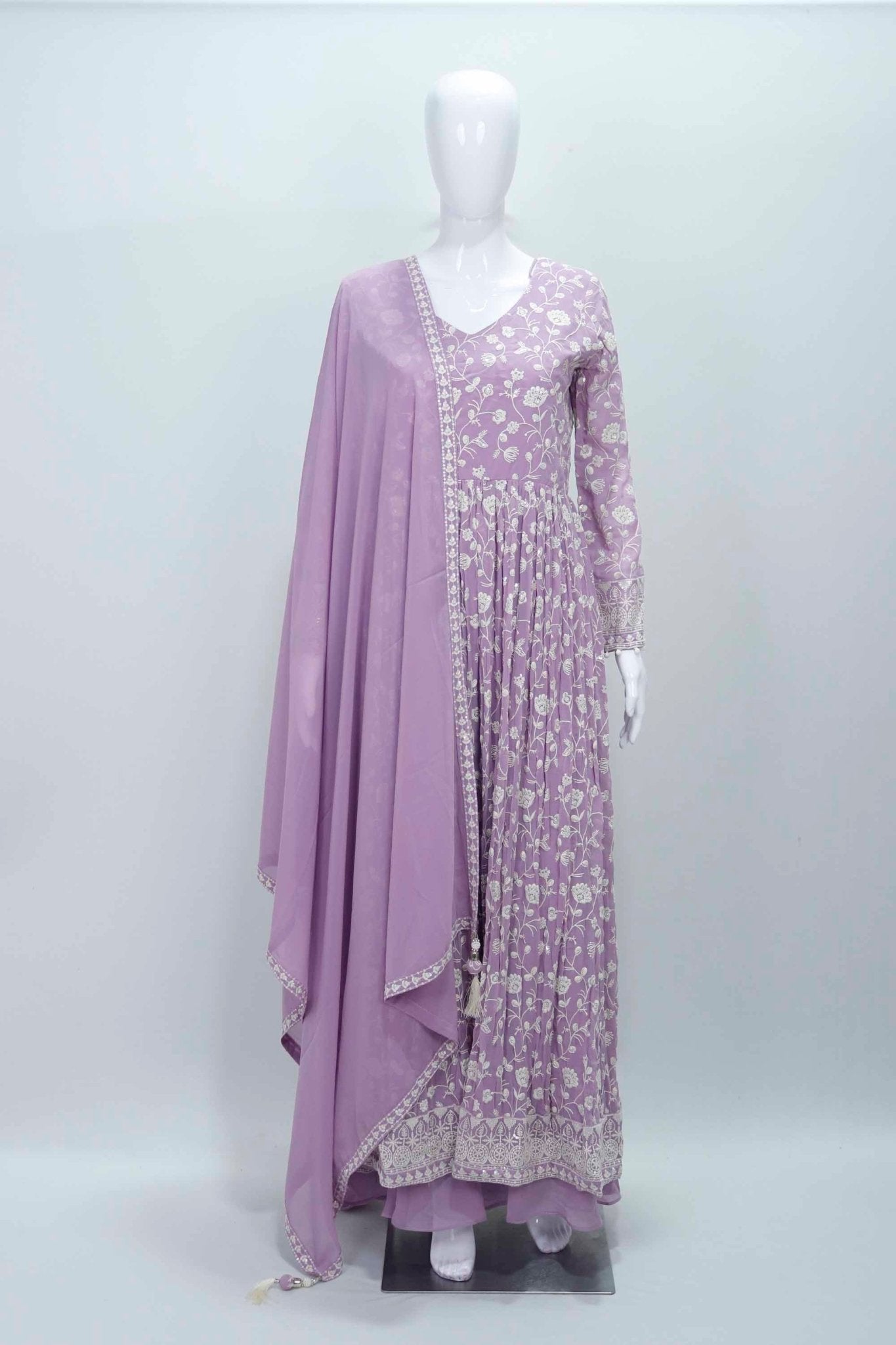 Beautifull Lavender Color Floral Embroidered Anarkali Suit With Dupatta - Mangaldeep NX