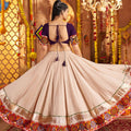 Beige and Magenta Embroidered Navratri Lehenga Choli Set with Bandhani Dupatta - Mangaldeep NX