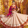 Beige and Magenta Embroidered Navratri Lehenga Choli Set with Bandhani Dupatta - Mangaldeep NX