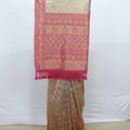 Beige and Pink Bandhani Saree with Mirror Work for Wedding - Mangaldeep NX