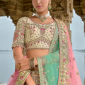 Beige and Pink Bridal Lehenga Choli with Heavy Embroidery and Zari Work - Mangaldeep NX