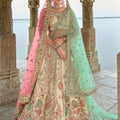 Beige and Pink Bridal Lehenga Choli with Heavy Embroidery and Zari Work - Mangaldeep NX
