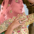 Beige and Pink Bridal Lehenga Choli with Heavy Embroidery and Zari Work - Mangaldeep NX