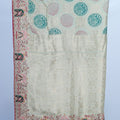 Beige Banarasi Silk Saree with Green Circular Motifs and Red Elephant Border Detailing - Mangaldeep NX