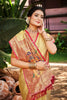 Beige Kanjivaram Silk Saree with Red Zari Woven Border and Multicolor Floral Pallu - Mangaldeep NX