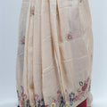 Beige Silk Saree with Multicolor Floral Embroidery and Paisley Border Detailing - Mangaldeep NX