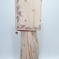 Beige Silk Saree with Multicolor Floral Embroidery and Paisley Border Detailing - Mangaldeep NX