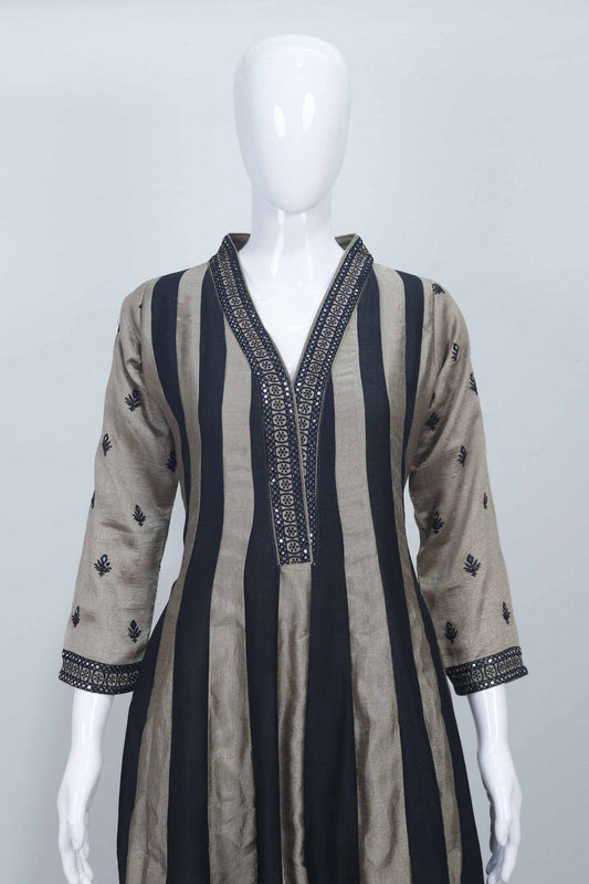 Black and Beige Embroidered Salwar Suit Set for Women Kurta with Dupatta Festive Ethnic Wear - Mangaldeep NX