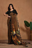 Black and Mustard Zigzag Printed Pre - Draped Saree with Floral Pallu and Sequin Blouse - Mangaldeep NX