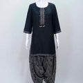 Black and Red Cotton Patiala Suit Set with Geometric Print and Embroidered Neckline - Mangaldeep NX