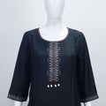 Black and Red Cotton Patiala Suit Set with Geometric Print and Embroidered Neckline - Mangaldeep NX