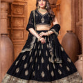 Black Embroidered Silk Lehenga Choli Set with Zari and Mirror Work - Mangaldeep NX