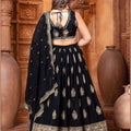 Black Embroidered Silk Lehenga Choli Set with Zari and Mirror Work - Mangaldeep NX