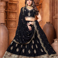 Black Embroidered Silk Lehenga Choli Set with Zari and Mirror Work - Mangaldeep NX