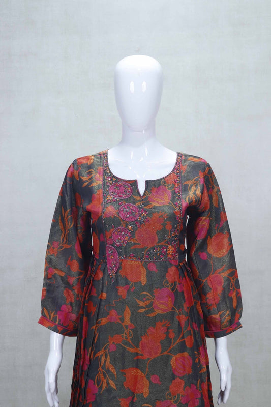 Black Floral Printed Kurti Style Sharara Set with Dupatta - Mangaldeep NX