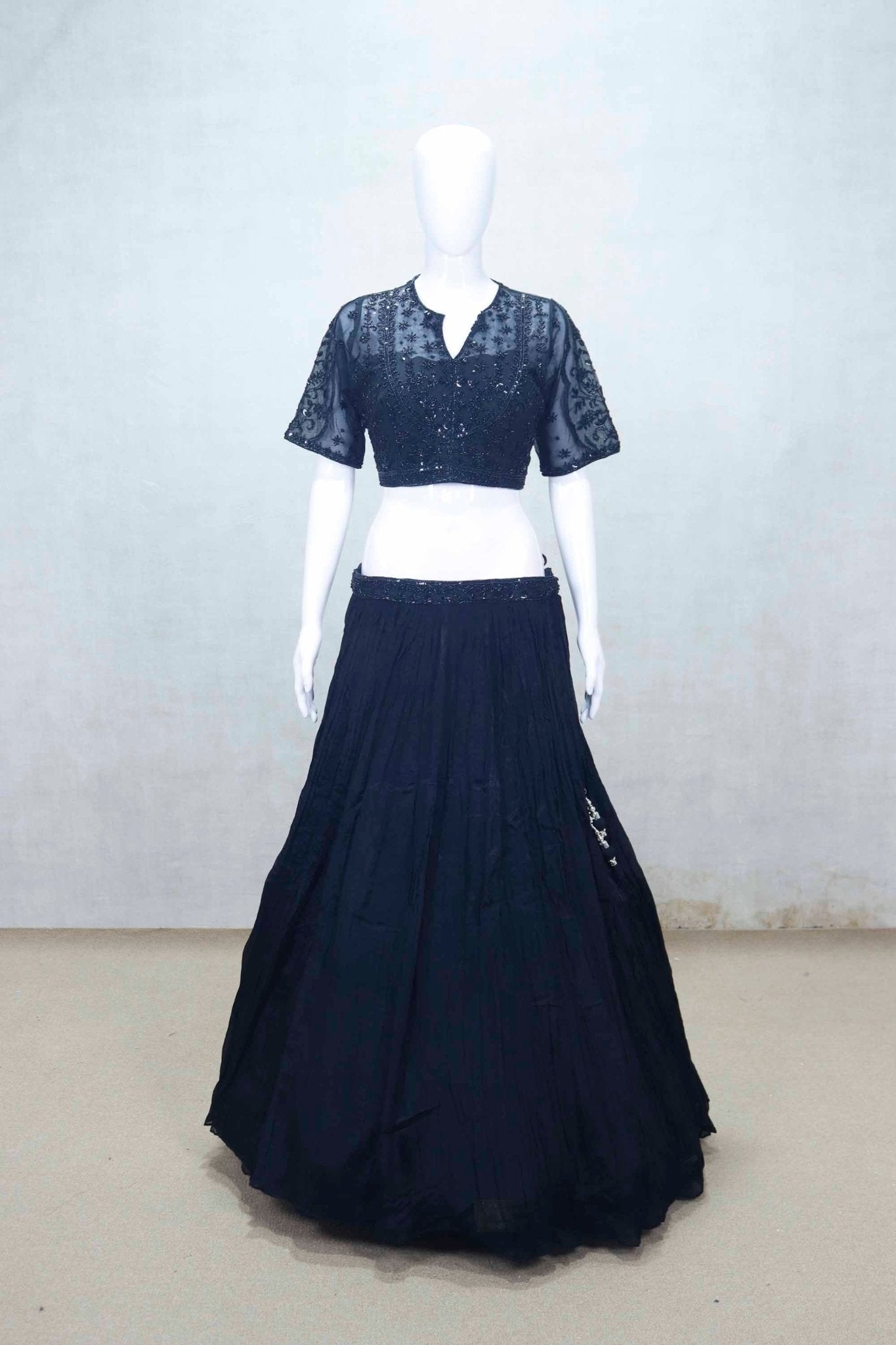 Black Georgette Embroidered Lehenga Choli with Sequins Work and Matching Dupatta - Mangaldeep NX