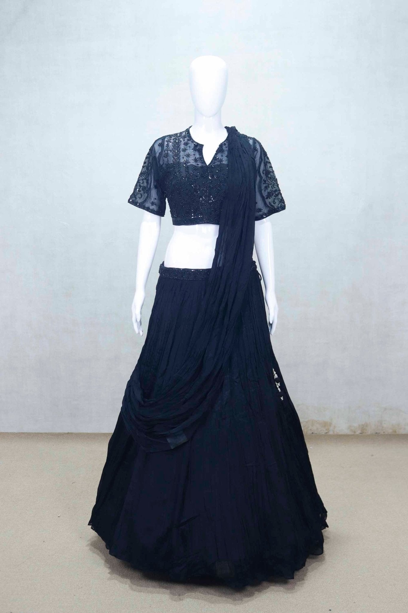 Black Georgette Embroidered Lehenga Choli with Sequins Work and Matching Dupatta - Mangaldeep NX