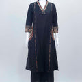 Black Handblock Printed Cotton Kurta Set with Ajrakh Dupatta and Palazzo - Mangaldeep NX