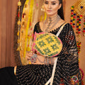 Black Mirror Embroidered Navratri Lehenga Choli Set with Striped Bandhani Dupatta - Mangaldeep NX