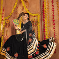 Black Mirror Embroidered Navratri Lehenga Choli Set with Striped Bandhani Dupatta - Mangaldeep NX