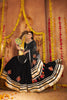 Black Mirror Embroidered Navratri Lehenga Choli Set with Striped Bandhani Dupatta - Mangaldeep NX