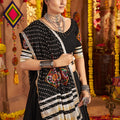 Black Mirror Embroidered Navratri Lehenga Choli Set with Striped Bandhani Dupatta - Mangaldeep NX