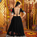 Black Mirror Embroidered Navratri Lehenga Choli Set with Striped Bandhani Dupatta - Mangaldeep NX