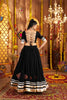 Black Mirror Embroidered Navratri Lehenga Choli Set with Striped Bandhani Dupatta - Mangaldeep NX