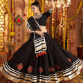 Black Mirror Embroidered Navratri Lehenga Choli Set with Striped Bandhani Dupatta - Mangaldeep NX