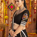 Black Mirror Embroidered Navratri Lehenga Choli Set with Striped Bandhani Dupatta - Mangaldeep NX