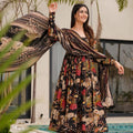 Black Multicolor Abstract Printed Anarkali Kurta Set with Dupatta - Mangaldeep NX