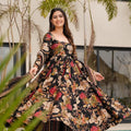 Black Multicolor Abstract Printed Anarkali Kurta Set with Dupatta - Mangaldeep NX