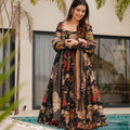 Black Multicolor Abstract Printed Anarkali Kurta Set with Dupatta - Mangaldeep NX