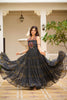 Black Printed Cotton Gown with Embroidered Yoke - Mangaldeep NX