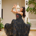 Black Printed Cotton Gown with Embroidered Yoke - Mangaldeep NX