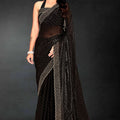 Black Sequin Embellished Party Wear Fandy Saree with Gold Scallop Border - Mangaldeep NX