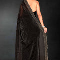 Black Sequin Embellished Party Wear Fandy Saree with Gold Scallop Border - Mangaldeep NX