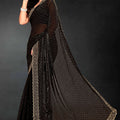 Black Sequin Embellished Party Wear Fandy Saree with Gold Scallop Border - Mangaldeep NX