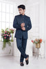 Blue Designer Bandhgala Suit with Textured Jacket and Straight Pants - Mangaldeep NX