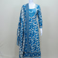 Blue Floral Printed Cotton Suit Set with Embroidered Neck Dupatta - Mangaldeep NX