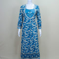Blue Floral Printed Cotton Suit Set with Embroidered Neck Dupatta - Mangaldeep NX
