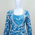 Blue Floral Printed Cotton Suit Set with Embroidered Neck Dupatta - Mangaldeep NX